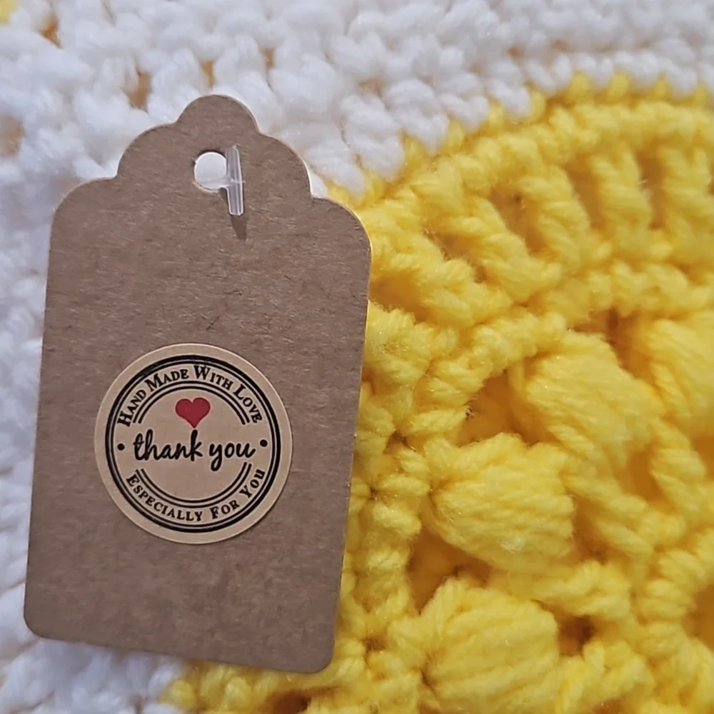 Handmade Yellow White Crochet Granny Square Blanket 37x63 Sunflower Fringe Retro